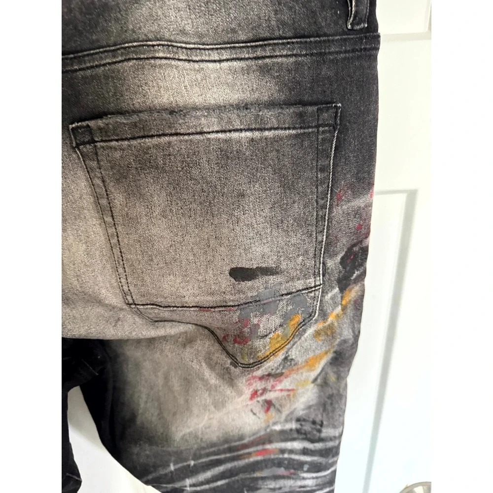 Jordan Craig Legacy Sean Black Distressed Paint Splatter Moto Jeans 38x32
